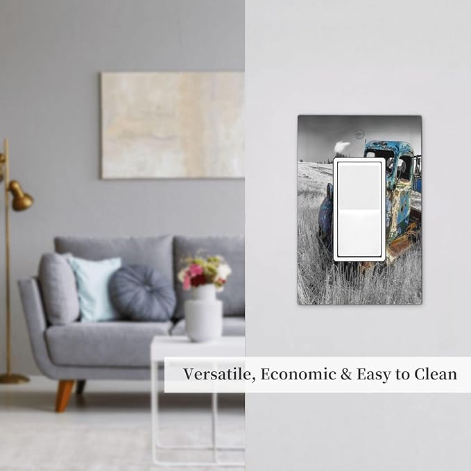 Vintage Country Old Blue Truck 1 Gang Rocker Light Switch Plate Rustic Automobile Single Decora Outlet Wall Plate Cover Faceplate Decorative Switchplate GFCI for Bathroom Bedroom Livingroom Decorate