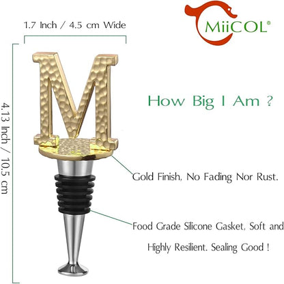 Miicol Wine Bottle Stopper, Prosecco Stopper, Gold Wine Stopper, Personalised Champagne Stopper, Initial Wine Stopper, Funny Prosecco Gift, Wine Lovers Gift, Kitchen Decor, Letter M