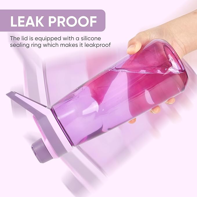 Kerilyn 32oz Water Bottle, Wide Mouth Plastic Water Bottles Chug Lid Sports Water Bottle, Reusable Water Bottle With Handle, Leak-Proof Clear Water Bottle for Travel, Fitness, Men, Women, Pink