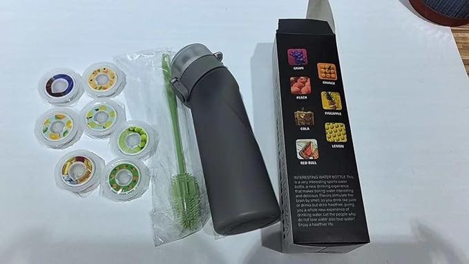 KeemoSellz Air Water Bottle, Fruit Flavoured Water Bottle with 3 Flavour Pods – BPA Free, 0 Sugar 0 Calorie for Kids, Gym And Outdoor Activities (Black)