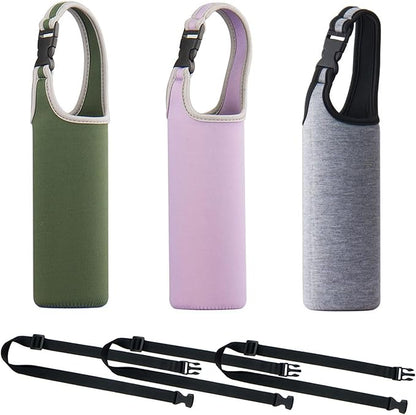 3PCS Water Bottle Carrier with Shoulder Strap 16oz-21oz, Neoprene Sleeve Cup Holder Pouch with Carrying Handle for All Portable Sport Water Bottle -3 Colors