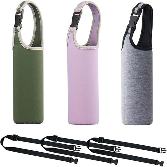 3PCS Water Bottle Carrier with Shoulder Strap 16oz-21oz, Neoprene Sleeve Cup Holder Pouch with Carrying Handle for All Portable Sport Water Bottle -3 Colors
