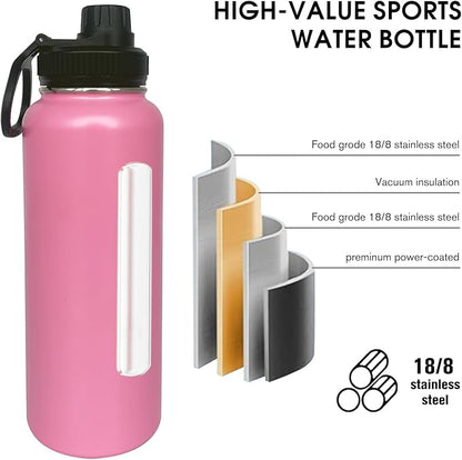 4pack 40 oz Insulated Water Bottle With Straw, Stainless Steel Sports Water Cup Flask with 2 Lids, Wide Mouth Travel Thermal Mug,Pink