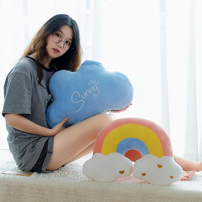 Moon Rainbow Cloud Pillow Cushion, Soft Plush Cloud Shaped Pillow Stuffed Rainbow and Moon Nursery Decor,Bedside Sofa Sleeping Pillow, Kids Cute Candy Color Cushion (Cloud)