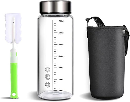 24oz Glass Water Bottle,Wide Mouth Glass Drinking Bottle,Large Sports Bottle,Juice Bbottle with Sleeve,Reusable Water Bottle