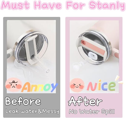 2 Set Spill Stopper for Stanley Cup 40oz/30oz/20oz/64oz, Leak Proof Accessories for Tumbler Quencher H2.0 & 1.0, Anti Leak Straw Cover Kit for Stanley