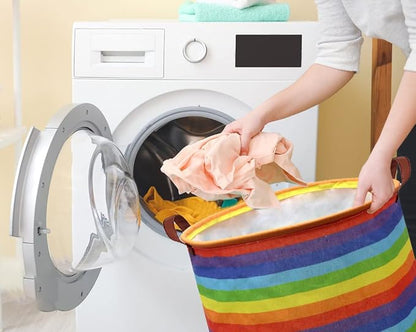 Rainbow Laundry Hamper,Kids Laundry Basket Collapsible Baby Storage Baskets for Kids Room Decor,Colourful Hamper,Toy Organizer,(Rainbow stripe) …