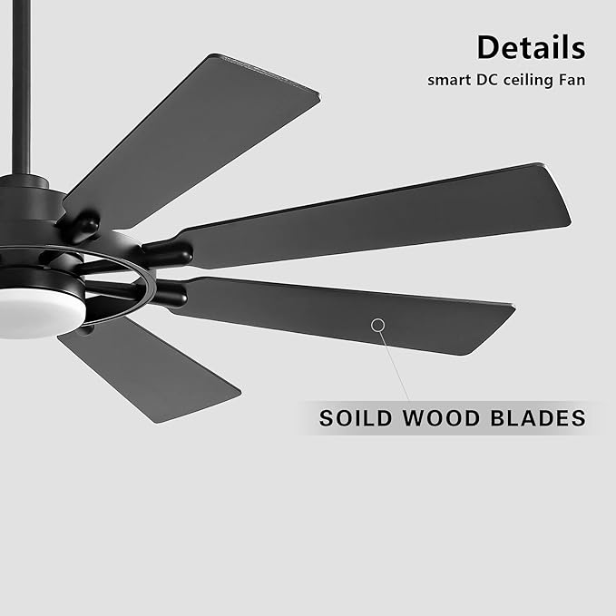 80" Ceiling Fan with Lights and Remote Control, Wood 8 Blades 6-Speed Noiseless Reversible DC Motor, 3 Downrods, Modern Large Indoor/Outdoor Ceiling fan for Patio Bedroom Dining Living Room, Black