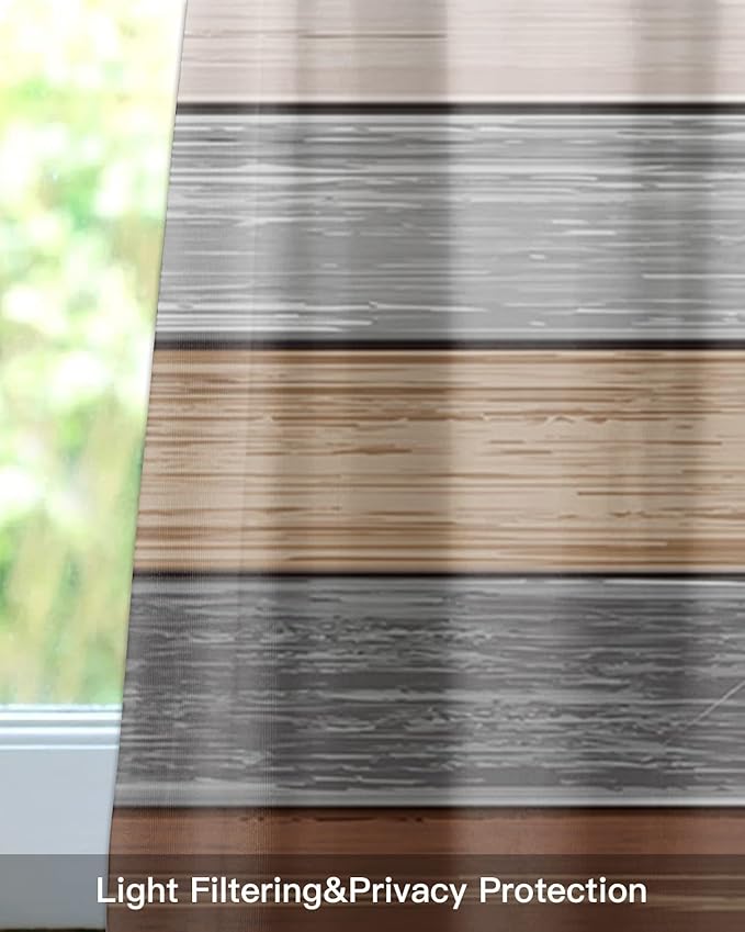 Farmhouse Fall Kitchen Curtains Valances for Windows , Brown Grey Rod Pocket Country Window Treatment for Kitchen /Living Room/Bedroom/ Bathroom,42" X 18" -1 Panel, Retro Rustic Barn Wood Texture