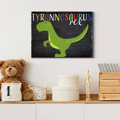 Renditions Gallery Canvas Animal Wall Art Modern Decorations Paintings Green Tyrannosaurus Rex Vibrant Dinosaur Canvas Wall Hanging Artwork for Kids Bedroom Nursery - 18"x27" LT33
