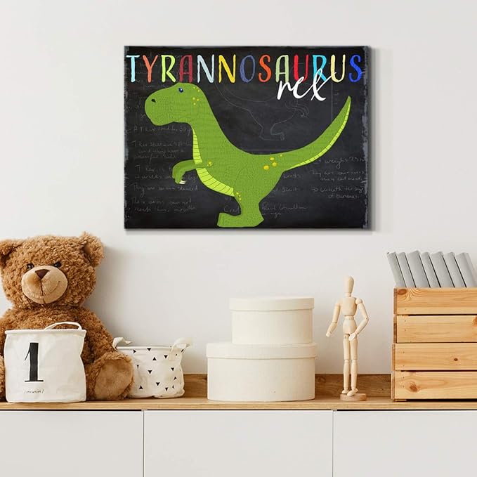 Renditions Gallery Canvas Animal Wall Art Modern Decorations Paintings Green Tyrannosaurus Rex Vibrant Dinosaur Canvas Wall Hanging Artwork for Kids Bedroom Nursery - 8"x12" LT33
