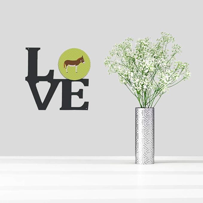 Caroline's Treasures BB7673WALV Miniature Mediterranian Donkey Green Metal Wall Artwork LOVE Indoor Outdoor Art Decor Patio, Bathroom, Kitchen Colorful Aluminum and Black Steel Sculpture