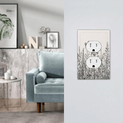 Vintage Grey Floral Herbs Wild Flowers Botanical Single Duplex Wall Plate Covers Boho Light Switch Cover 1 Gang Outlet Plate Decorative Country Electrical Receptacle Art Faceplate Switchplate