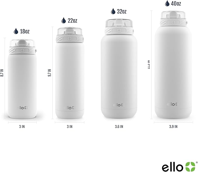 Ello Cooper 18oz Kids Stainless Steel Water Bottle with Straw and Carry Handle, Double Walled and Vacuum Insulated Metal, Leak Proof Locking Lid with Soft Silicone Spout, Reusable, BPA Free, White