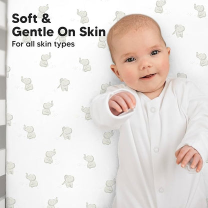 2-Pack Crib Sheets for Boys,Girls - Viscose Derived from Bamboo Fitted Crib Sheet, Organic Baby Crib Sheets, Crib Mattress Sheet,Toddler Bed Sheets,Baby Sheets for Crib Fitted Sheets(Elly)