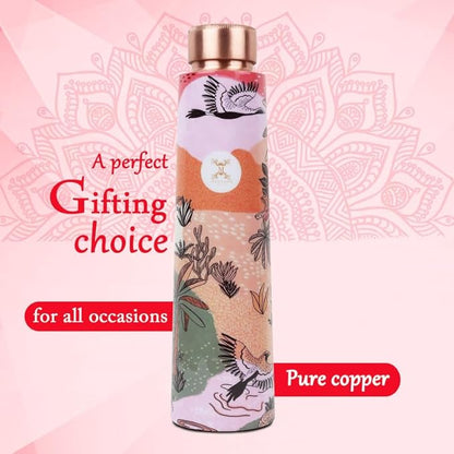 Copper Water Bottle A Handmade Ayurvedic Enameled Print Pure Copper Water Bottle For Drinking - Increase Your Water Consumption, and Experience Immediate Health Benefits (ENAMELED PRINT 4)