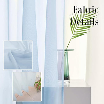 Sky Blue Sheer Curtains 108 Inches Long for Bedroom Rod Pocket Sheer Voile Curtains Panels Light Filtering Baby Blue Sheer Drapes for Windows/Living Room/Boys/Kids Room 52x108 2 Panels