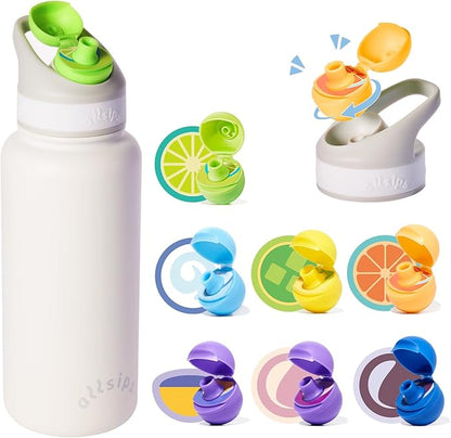 32oz Stainless Steel Air Water Bottle with Straw & 7 Refresher ScentSip Flavor Pods | Leak-Proof, Dishwasher Safe | Zero Calorie, Zero Sugar Flavored Water Bottle（White）