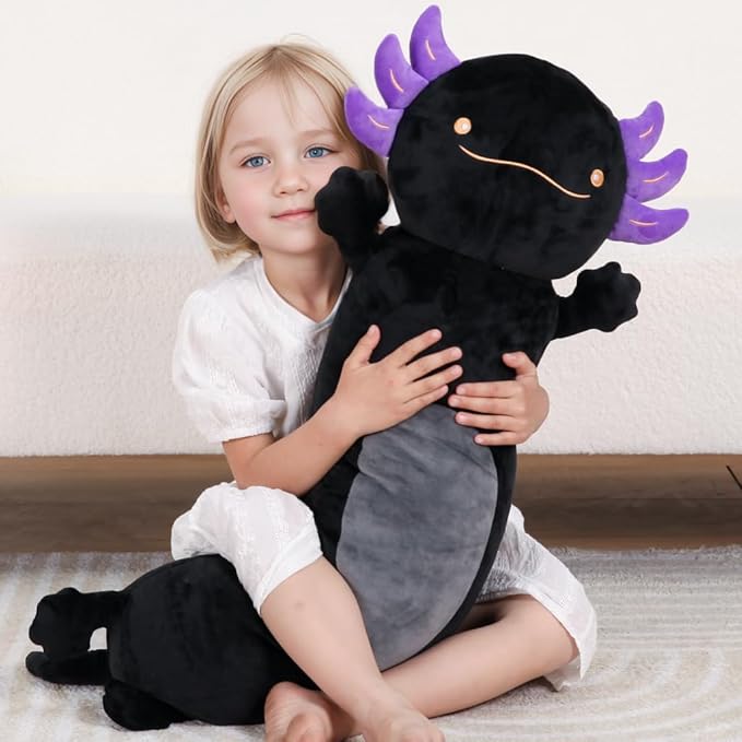 36" Giant Black Axolotl Stuffed Animal, Cute Soft Long Axolotl Plush Body Squishy Pillow Big Plushies Toy, Gift for Kids, Boys, Halloween, Christmas, Thanksgiving, Birthdays