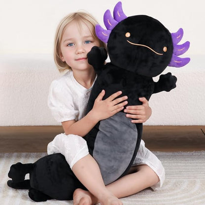 36" Giant Black Axolotl Stuffed Animal, Cute Soft Long Axolotl Plush Body Squishy Pillow Big Plushies Toy, Gift for Kids, Boys, Halloween, Christmas, Thanksgiving, Birthdays