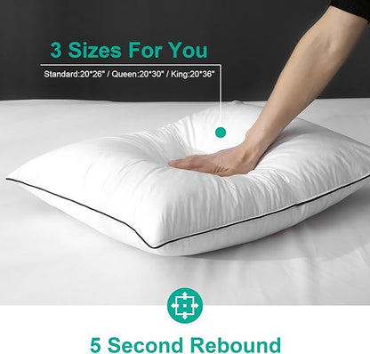APSMILE Medium Firm Feather Down Pillows Queen Size Pack of 1, Luxury Goose Feather Pillow for Sleeping, 600TC/DM Organic Cotton Cover Hotel Collection Bed Pillows (White, 20"x30")