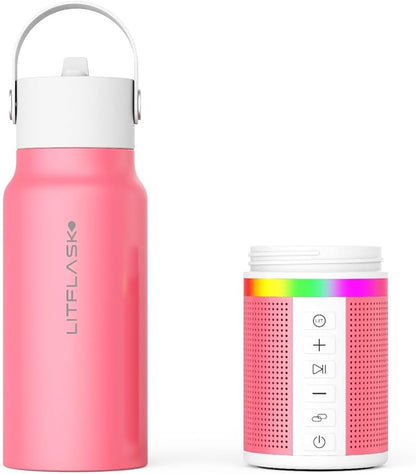Smart Water Bottle with Premium Bluetooth Speaker, Portable Charger, LED Light, Hands-Free Mic, Insulated Stainless Steel, Straw Lid, BPA-Free, 20oz - Mix & Match Colorways