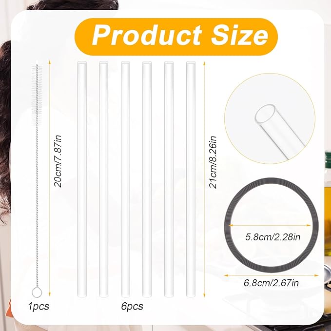 6pcs Replacement Straws & 2pcs Gasket Compatible with Owala FreeSip With Cleaning Brush, Reusable Plastic Straws Lid Sealing Rings Accessories for Owala FreeSip 24/32oz Insulated Water Bottle