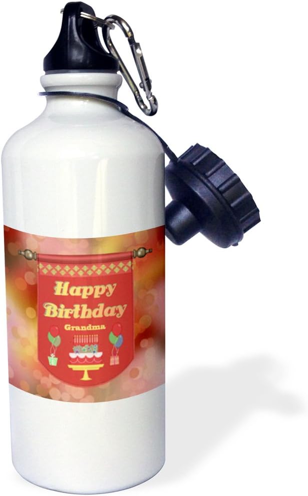 3dRose Happy Birthday Grandma Banner, Cake with Gifts and Balloons-Sports Water Bottle, 21oz , 21 oz, Multicolor