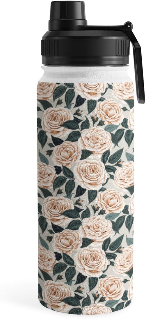 Deny Designs Water Bottle, Sport Lid 18 oz, Avenie A Realm of Roses White