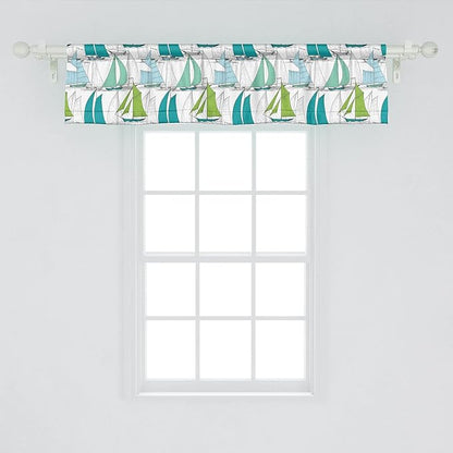 Ambesonne Nautical Window Valance Pack of 2, Sailing Boats on The Ocean Surfing Coastal Theme Marine Life Colorful Maritime, Rod Pocket Curtain Valances for Kitchen Bedroom, 54" X 12", Teal Green