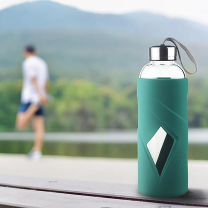 32 oz Borosilicate Glass Water Bottle BPA Free Reusable Glass Drinking Bottle with Silicone Sleeve and Stainless steel Lid