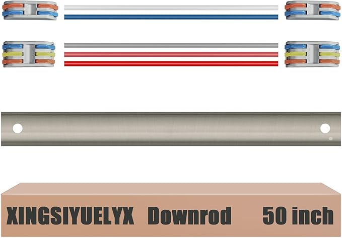 50" Ceiling Fan Downrod, 【1 Outside Diameter】 Brushed Nickel Extended Downrod, including 4 Wire Connectors and 5 Extension Wires (No Threads)