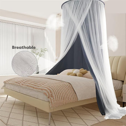 40"x 106" Bed Canopy for Girls & Adults, Double Layer Princess Round Dome Bed Curtain Canopy Drapes, Dreamy Mosquito Net Reading Nook, Bedroom Decoration (Gray)