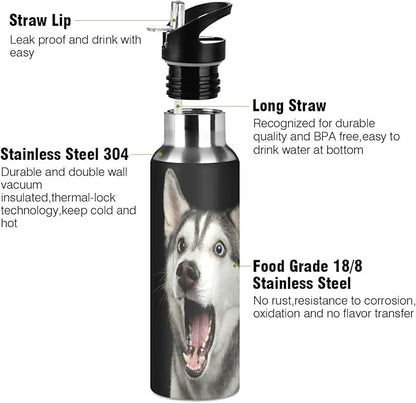 Blueangle 20oz Siberian Husky Dog Water Bottle, BPA Free Stainless Steel Water Bottle Leak-Proof Sports Bottle for Camping Workouts Gym and Outdoor Activity