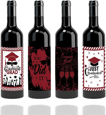 24Pcs Graduation Gift Wine Labels Congrats Grad Wine Bottle Stickers Graduation Party Waterproof Wine Bottle Decoration Cover for College Congrats Graduation Party Decorations, 4 Design