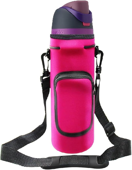 Neoprene Carrier Water Bottle Insulation Sleeve,Waterproof, Anti-Slip, Anti-Scratch Pouch with Shoulder Strap, fit for Owala Insulated Stainless Steel Water Bottle (Rose Red, for 24 oz)
