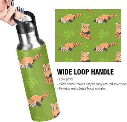 Blueangle 20oz Cartoon Cute Red Panda Water Bottle, BPA Free Stainless Steel Water Bottle Leak-Proof Sports Bottle for Camping Workouts Gym and Outdoor Activity