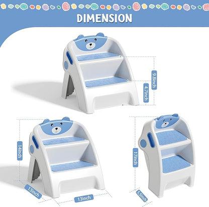 Toddler Step Stool for Bathroom Sink and Potty Training Durable Anti-Slip,Anti-Tip A-Frame,10-Second Assembly, 2-Step Potty Stool with Wide Steps,CPC Certified for Safe and Kids Easy Hand Washing