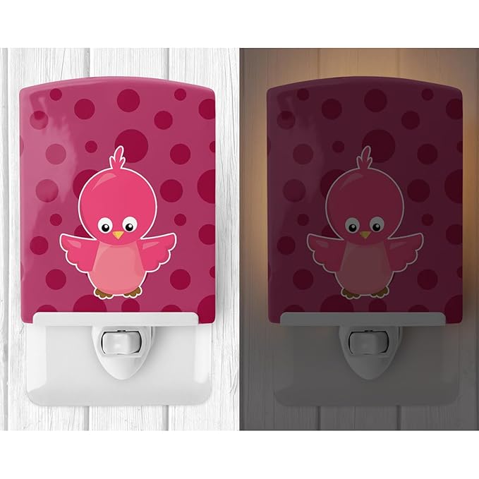 Caroline's Treasures BB7014CNL Bird on Pink Polkadots Ceramic Night Light Compact, UL-Certified, Ideal for Bedroom, Bathroom, Nursery, Hallway, Kitchen, 6x4x3, Multicolor