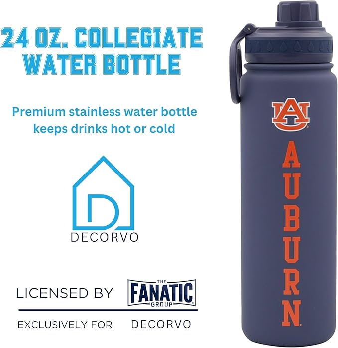 Aubrun University Water Bottle - Navy Blue Double Walled Stainless Steel 24 oz Keeps Drinks Cold or Hot