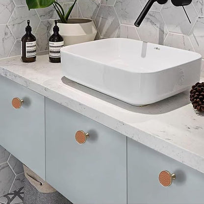 Leather Handle Brass Leather Handle Nordic Minimalist Style Handle Wardrobe Dressing Table Bedroom Living Room Kitchen Handle Hardware Furniture - 2 Pack (Brown, Knob)