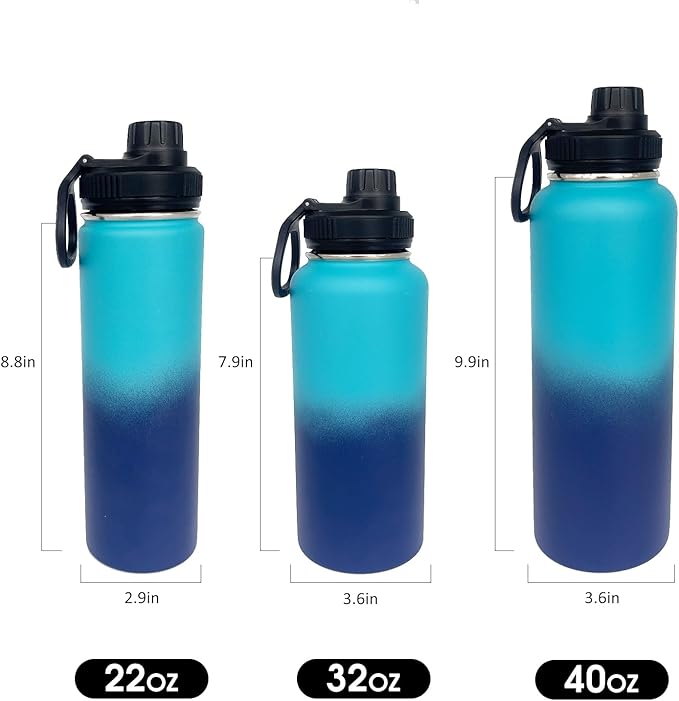 4pack 40 oz Insulated Water Bottle With Straw, Stainless Steel Sports Water Cup Flask with 2 Lids, Wide Mouth Travel Thermal Mug,Blue gradient