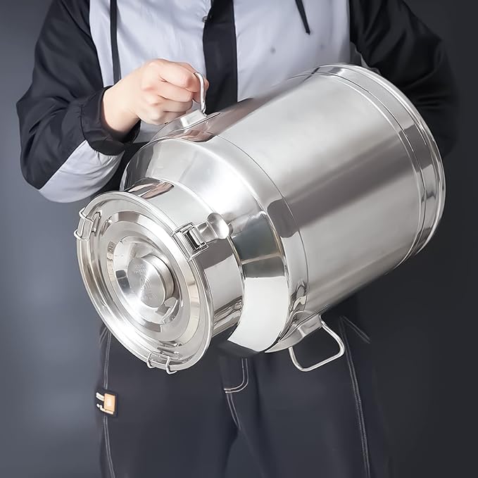 35 Liter Stainless Steel Milk Can 9.3 Gallon Milk Bucket Wine Pail Bucket Large Capacity Milk Can Tote Jug with Sealed Lid and Carry Handle