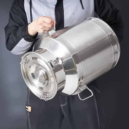 35 Liter Stainless Steel Milk Can 9.3 Gallon Milk Bucket Wine Pail Bucket Large Capacity Milk Can Tote Jug with Sealed Lid and Carry Handle