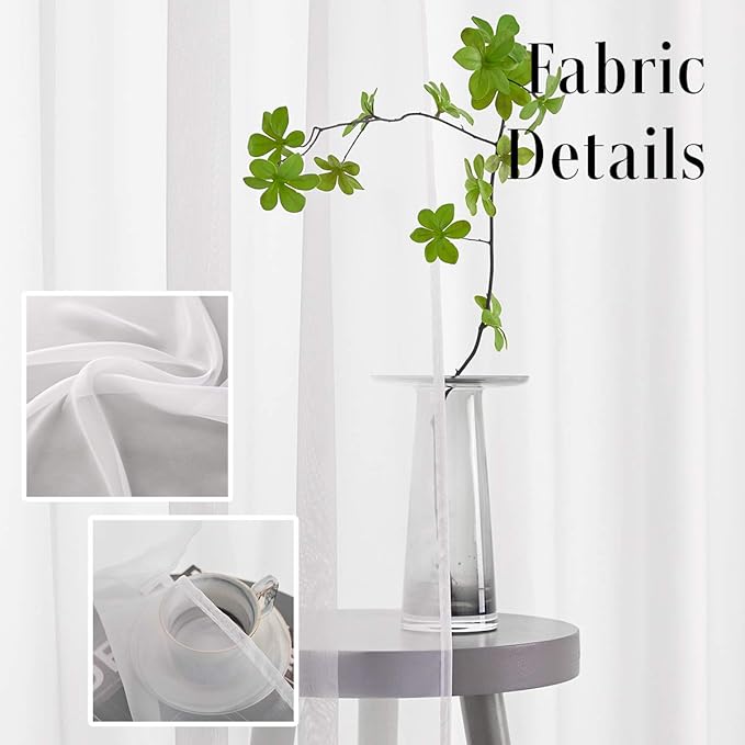 White Sheer Curtains 72 Inches Long 2 Panels Voile Translucent Solid Color Window Treatment Rod Pocket White Sheer Curtains 72 Inch Length for Bedroom Living Room 52x72