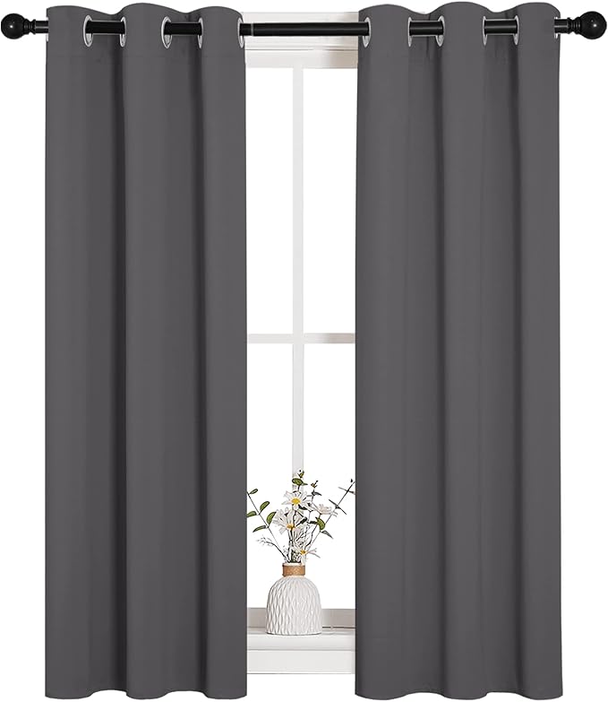 NICETOWN Grey Blackout Curtain Panels for Bedroom, 2 Panels, W29 x L40 inches, Grey, Thermal Insulated Grommet Top Blackout Kitchen Draperies and Drapes