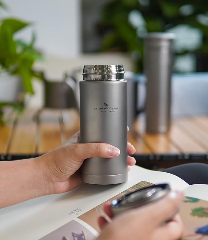 Boundless Voyage Titanium 300ml/450ml Vacuum Water Bottle with Tea Filter Double-Walled Lightweight Leak-Proof Sport Water Bottle for Travel Outdoor Office (10 fl oz)