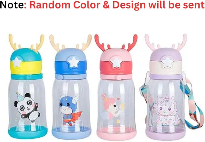 Antlers BPA Free Reusable leak proof Transparent Water Bottle With Strap for Kids School (Multicolor-600ml), Medium (2-4 cups)