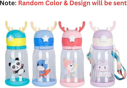 Antlers BPA Free Reusable leak proof Transparent Water Bottle With Strap for Kids School (Multicolor-600ml), Medium (2-4 cups)