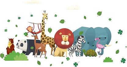 CREATCABIN 4pcs Cartoon Animal Vinyl Wall Decal Forest Wall Stickers Self-Adhesive Peel Stick Nature DIY Mural Decoration for Girl Boy Bedroom Living Room Kitchen Wardrobe Door Playroom Classroom